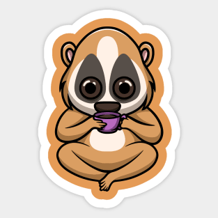 Cute Slow Loris Drinking Hot Chocolate Sticker